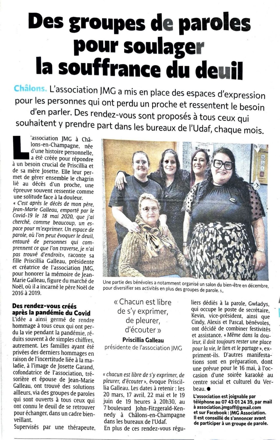 Coupure de presse sur les groupes de parole autour du deuil